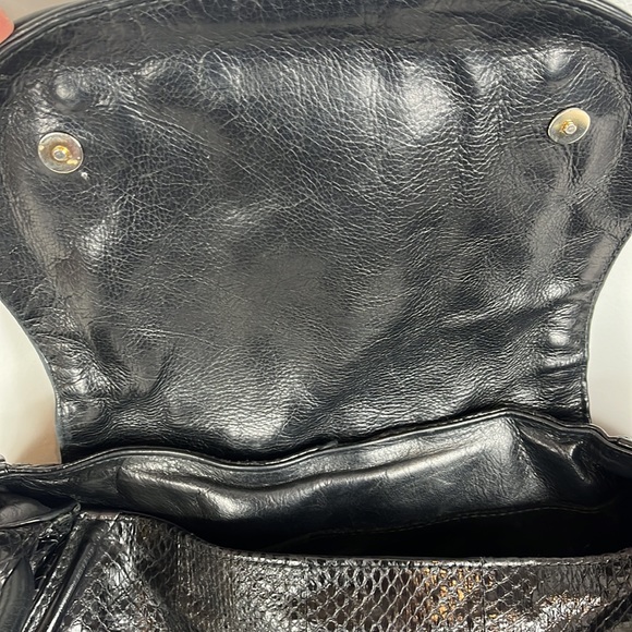 R&Y Augousti Large Black Python Snakeskin Shoulder Bag with Brass Hardware - Picture 13 of 17